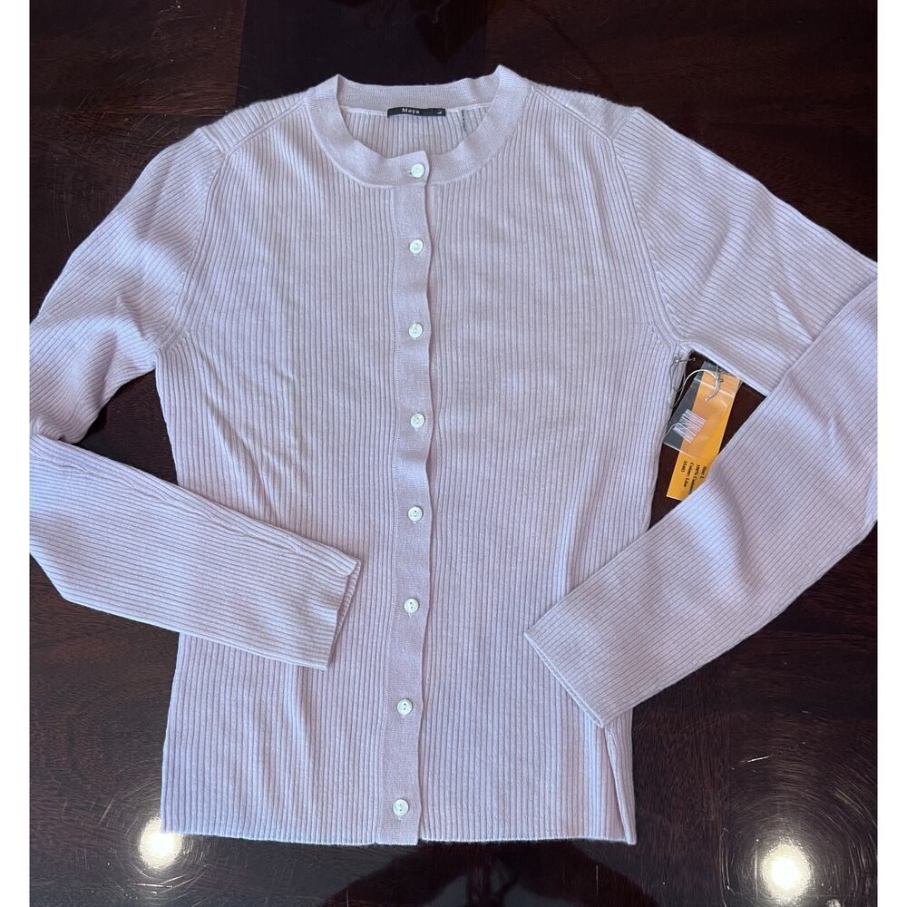 Maya Lilac Cardigan Button Front Long Sleeve Ribbed Sweater Size L